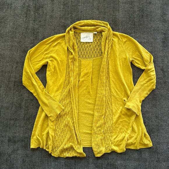 Angel of the North Anthropologie Chartreuse Mustard Cardigan Open Sweater - M - Picture 3 of 6